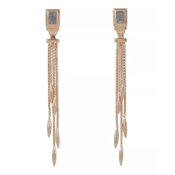 MONICA VINADER Rose Gold Vermeil Baja Deco Thin Labradorite Cocktail Earrings - Picture 1 of 13
